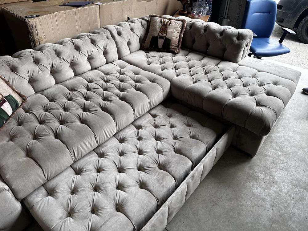 Ъглов диван Chesterfield с функция сън и ракла 290х200