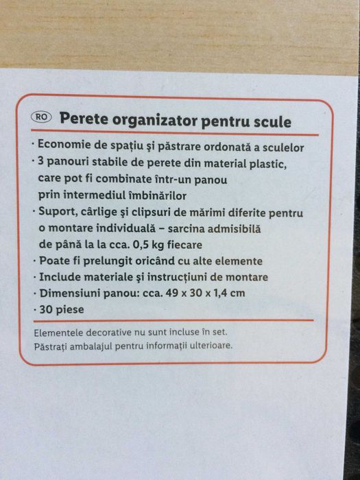 Organizator perete pentru scule