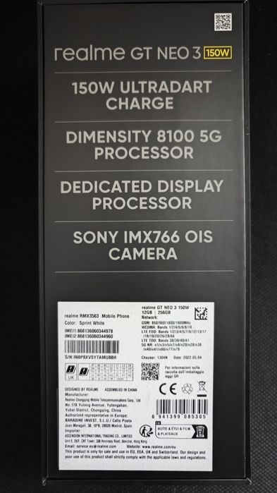Realmi GT NEO 3 12/256GB 150W със зарядно и кабел!
