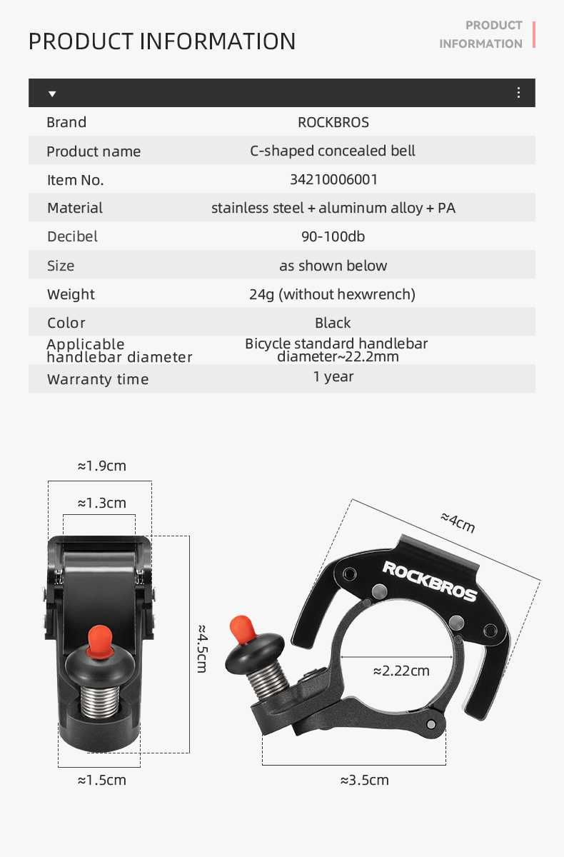 Rockbros sonerie inel bicicleta claxon ciclism invizibila mini