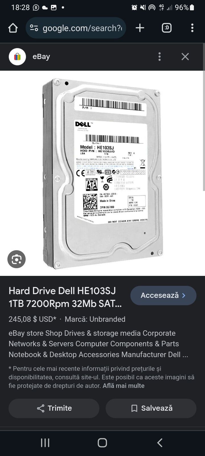 Hard Drive Dell HE103SJ 1TB 7200Rpm 32Mb SATA II 3,5 "