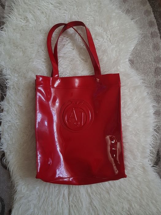 Geanta roșie Armani de lac tote bag