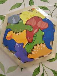 Puzzle Montessori dinozauri lemn