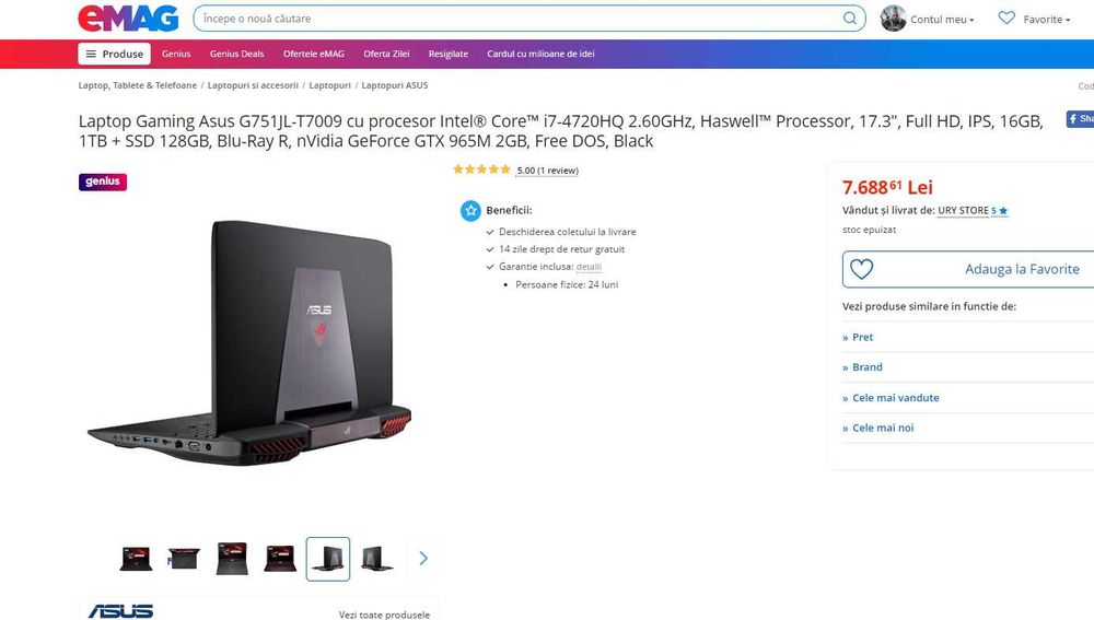 Laptop gaming Asus Rog, intel core i7 ,video nvidia, display de 17,3"