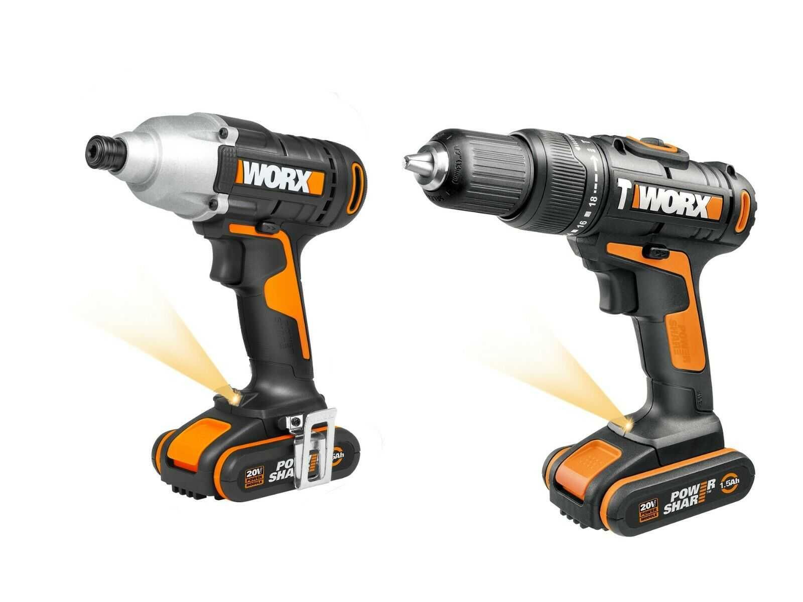 WORX Акумулаторен Винтоверт и Импакт 20V 2 Батерии Зарядно Чанта