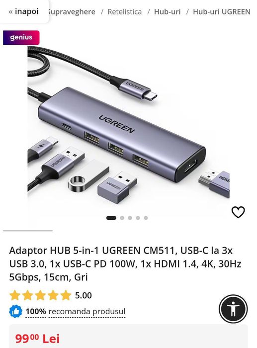 Adaptorul HUB UGREEN CM511 este potrivit pentru conectarea dispozitive