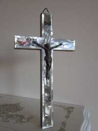 rar Cruce Crucifix lemn maslin Mother of pearl Abalone Ierusalim 1950