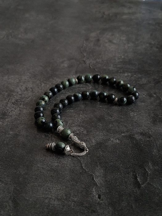 Премиальные чётки(тасбих) ручной работы из змеевика — 33 бусины