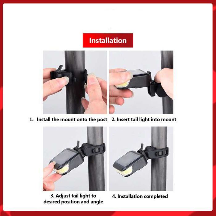 Комбинирана светлина за велосипед 2 в 1, Фар, Стоп, Соларно зареждане