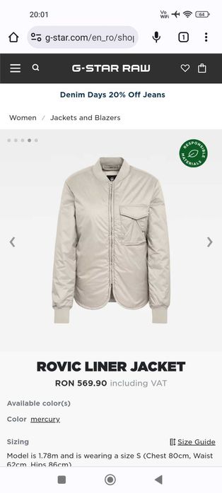 G-STAR jacheta femei, marime XS