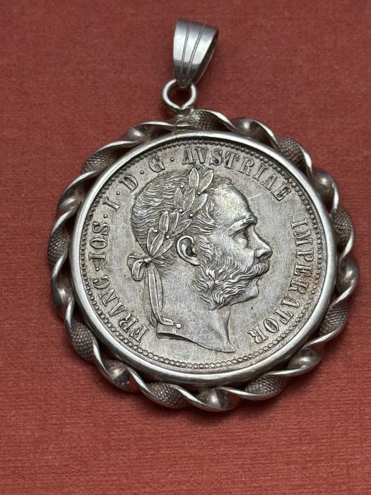 medalion pandantiv 1 florin 1877 Franz Josef  argint