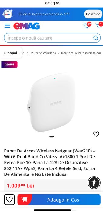 Access Point WiFi 6 Netgear WAX210-100EUS – Nou