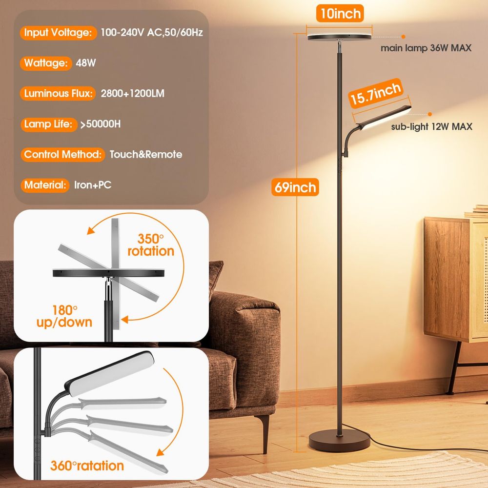 Супер ярка LED подова лампа 48W/4000LM/димируема/дистанционно/тъч у-е