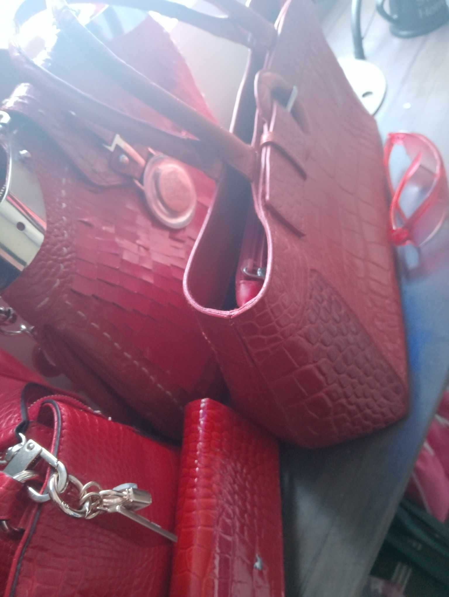FURLA, червена чанта естествена кожа