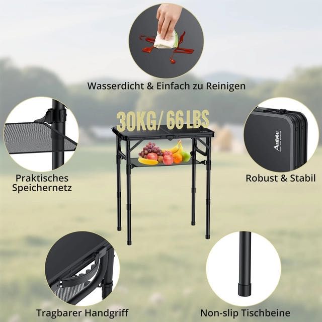 Masa pliabila camping, aluminiu, reglabila pe 3 inaltimi