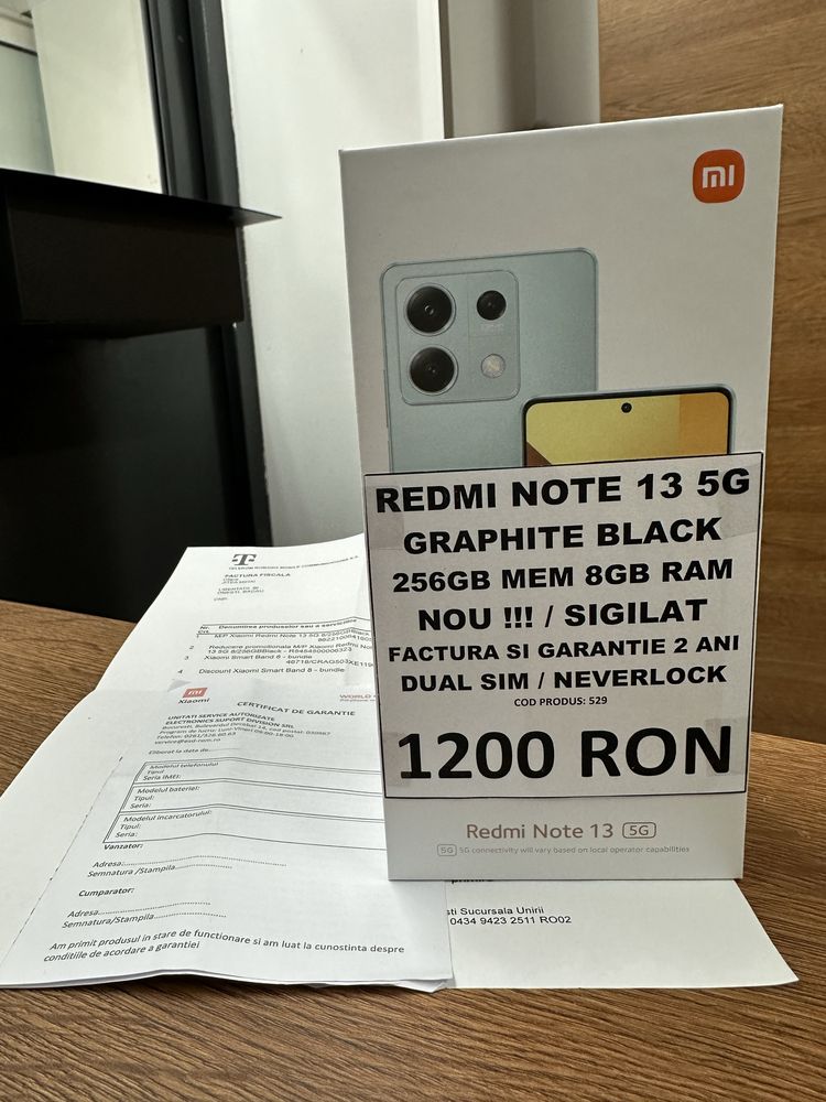 AMANET NO LIMIT: Redmi Note 13  5G Black Sigilat Garantie si Bon.