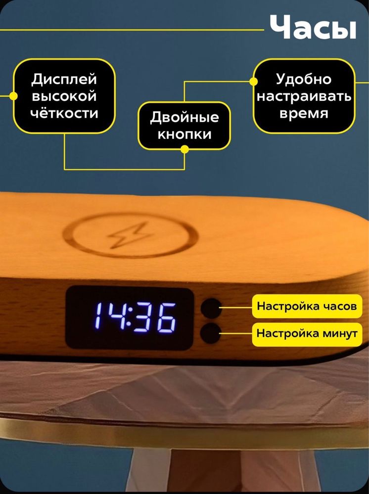 Светодиодный настольный ночник-светильник с беспроводной зарядкой