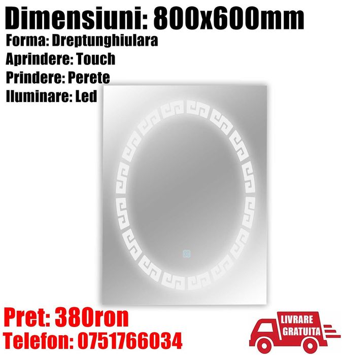 Oglinda Baie Led Smart Touch 60 x 80cm Margine Lumi S LivratGratuit TR