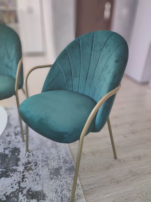 Set 2 scaune Dining, 47x50x78 cm, catifea, culoare Verde