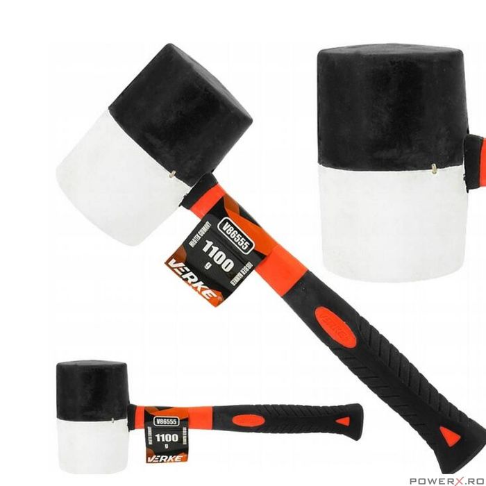 Ciocan din cauciuc cu maner din fibra de sticla, cap rotund 1100 g,