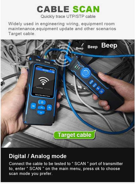 Tester fibra optica - cablu RJ45 | NOYAFA 8508, cable traker, POE