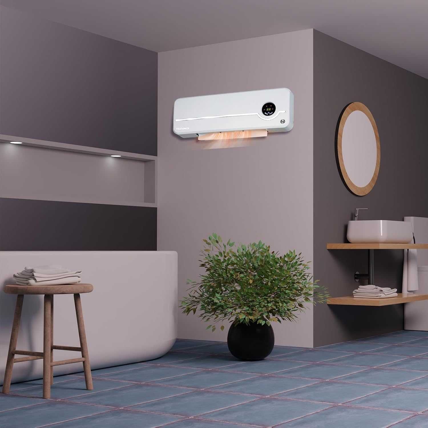 Немска керамична печка за стена за баня, 2000W, с дистанционно