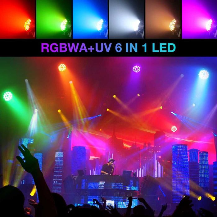 18 LED Par Spot RGBWA UV 6 IN 1, 105W DMX512