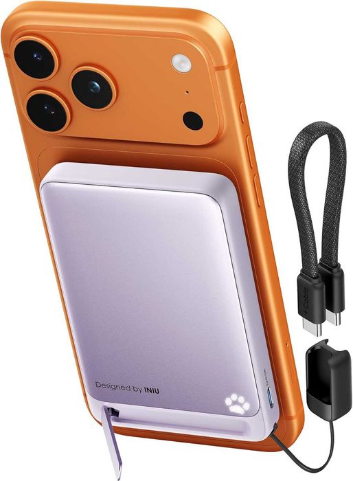 Нова Магнитна Външна Батерия 10000mAh Qi2 INIU Бързо Зареждане, Стойка