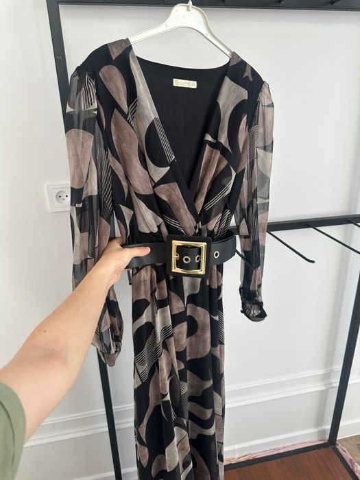 Платье черное длинное с поясом