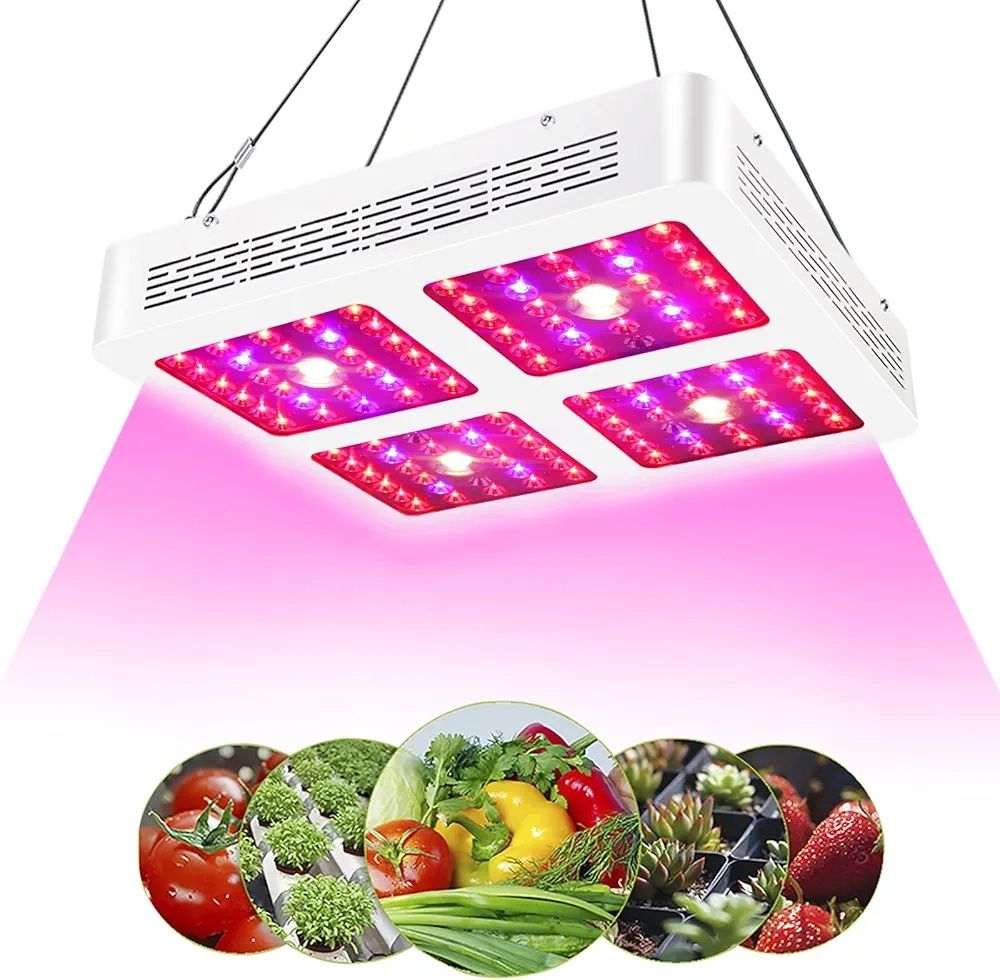 Фито LED лампа за отглеждане, 1200W двоен COB рефлектор, пълен спектър