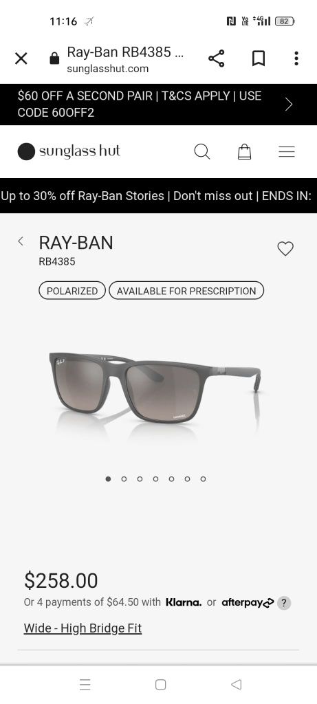 Ray Ban Originali Polarizati Cromati RB4385 60175J 58-18 Noi la cutie