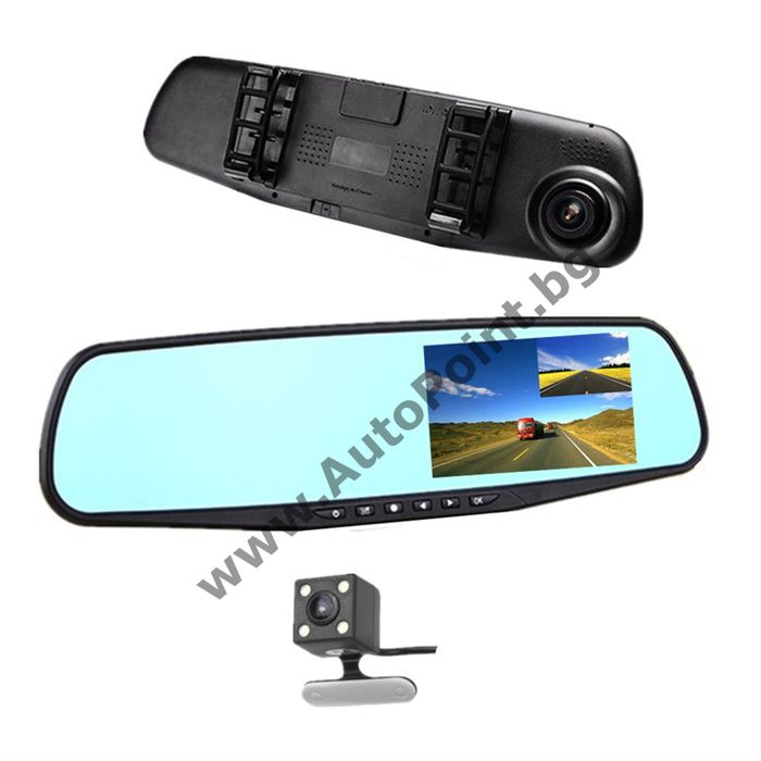Видеорегистратор с огледало и камера за задно виждане