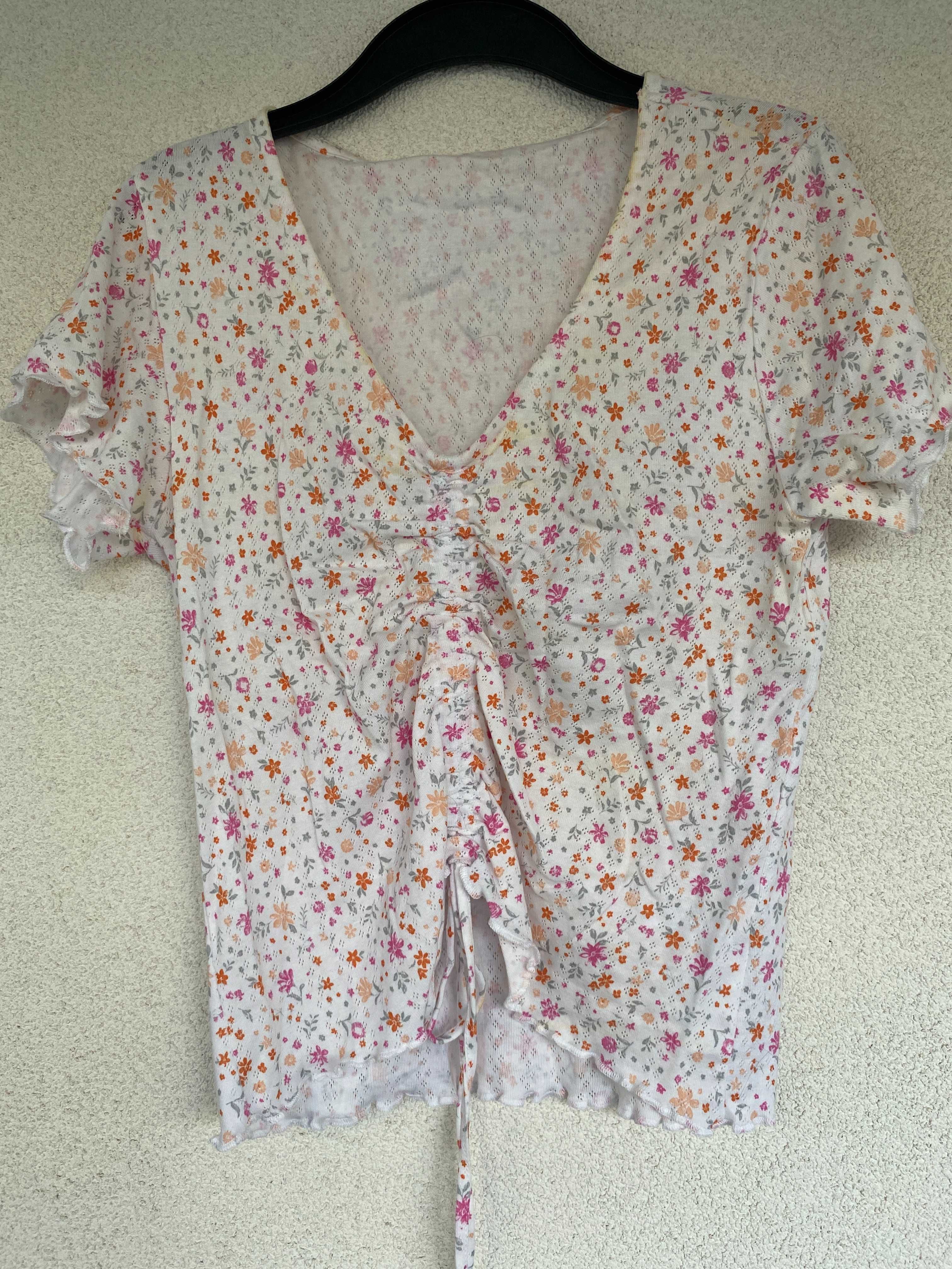 Bluza bumbac'Penti', nou, masura S/M, alb cu floricele