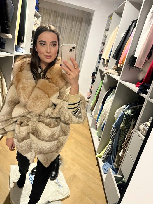 Blana naturala de vulpe bej sau maro