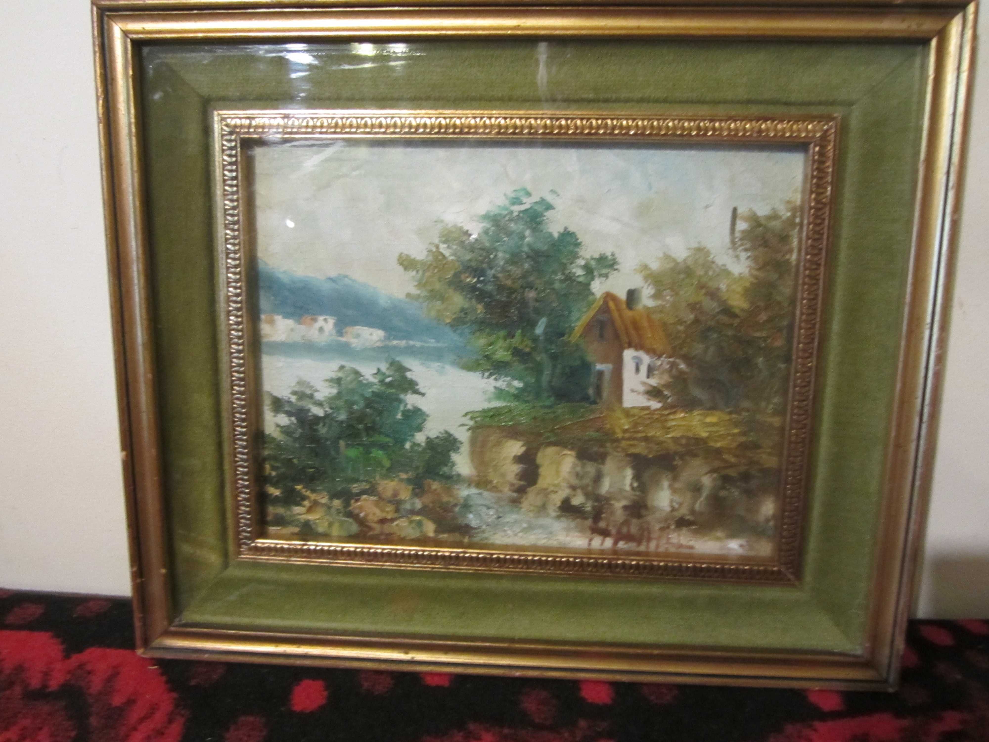 tablou pictat an ulei, cu rama dubla   ,