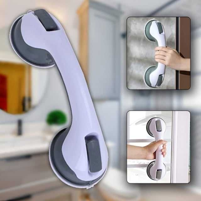 Set de 2 bucati Maner de Siguranta pentru baie, cu ventuze, alb/gri