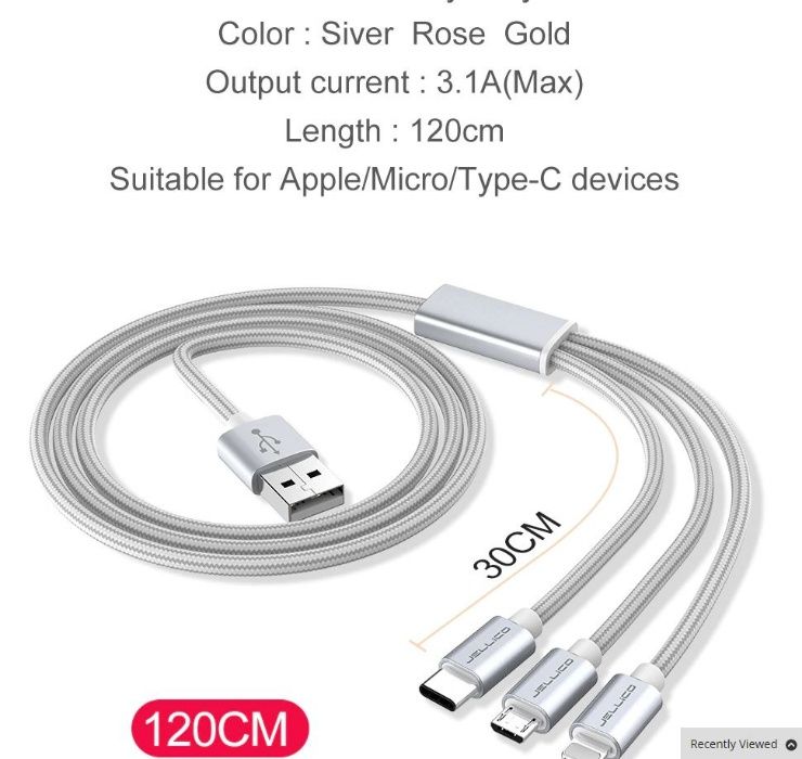 3 In 1 USB Type-C . Micro and iPhone/Android Fast Charging Cable 1.5m