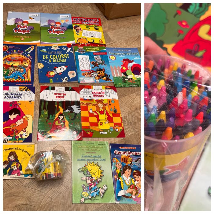 Lot carti prescolari si creioane cerate
