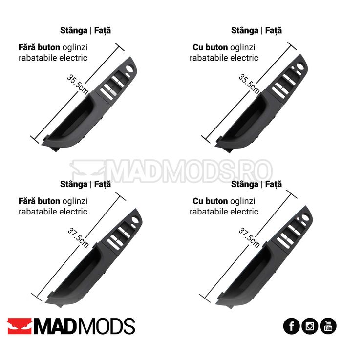 Maner interior portiera BMW Seria 3 E90 E91 E92 E93 Negru, Fata Spate