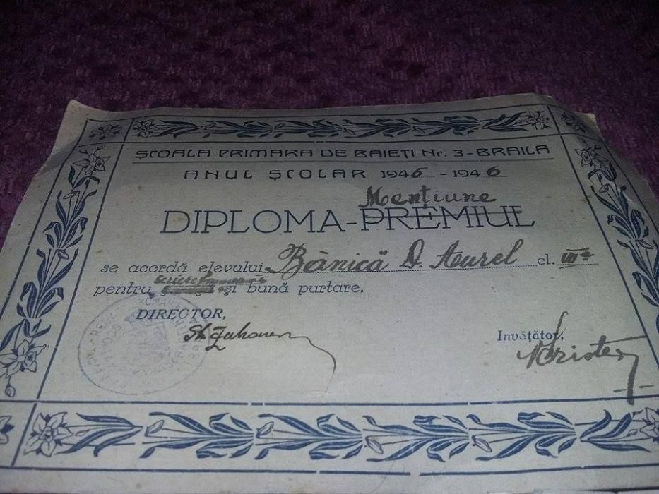 Diploma mentiune 1942-diploma mentiune 1945,Certificat de absolvire 82