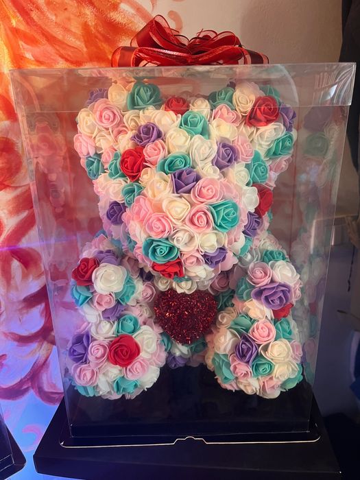 Ursulet lampa led sau trandafiri diamante cutie transparenta rama foto