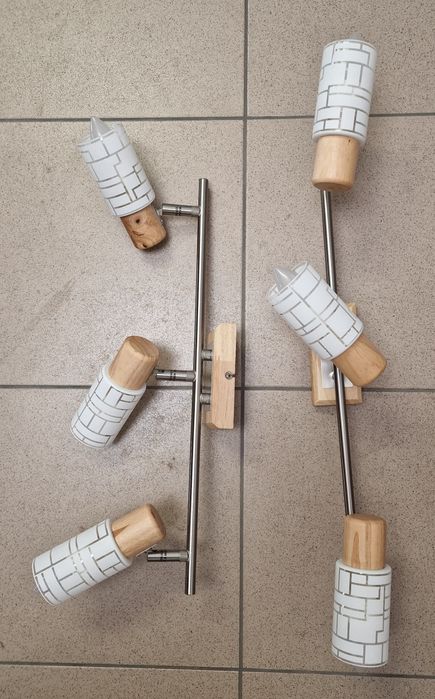 Lampa/lustra bec 3xE14 lemn, metal si sticla