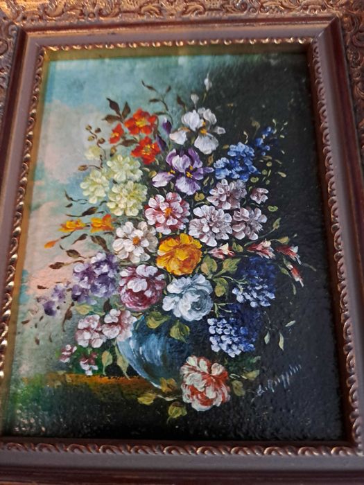 tablou pictura pe panza semnat certificat 14/17 cm