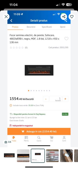 Vând șemineu electric NOU in cutie!
