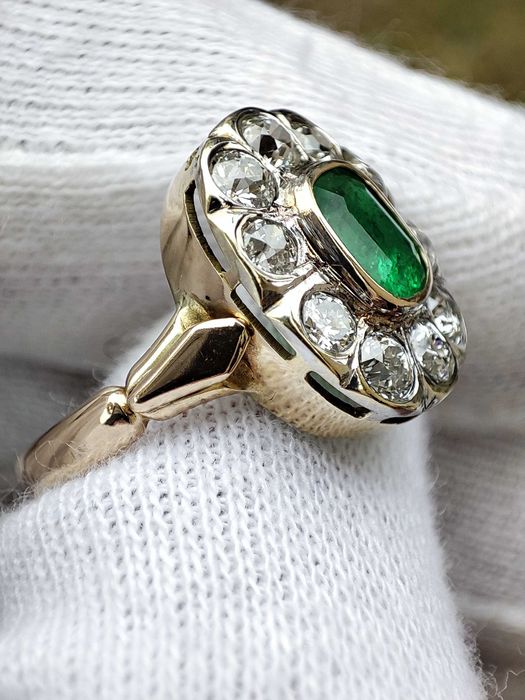 Inel Aur 14K Cu Smarald Si Diamante Diamant Unicat