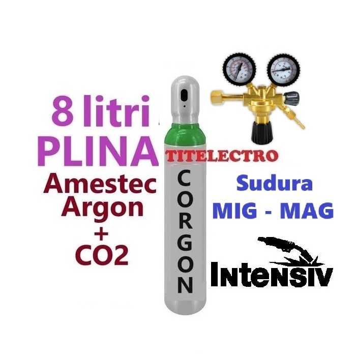 Butelie tub 8L PLIN corgon argon CO2 + reductor Black cu 2 manometre
