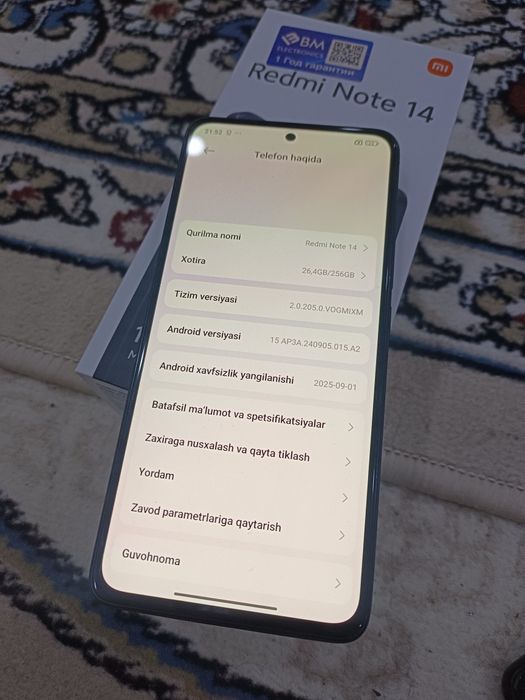 Redmi note 14 yangi holatda