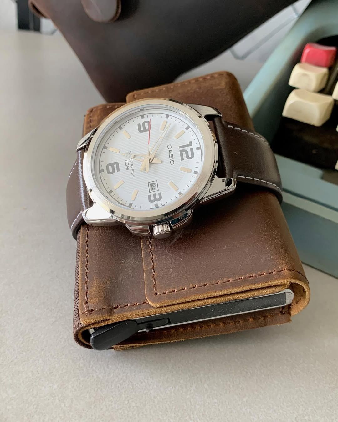 Casio MTP-1314L — мужские часы с кожаным ремнём, оригинал