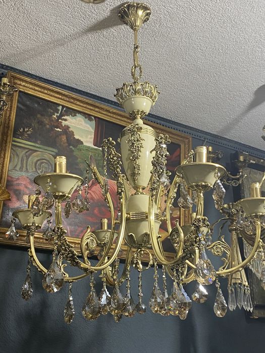 Candelabru/lustra/bronz masiv/cristal