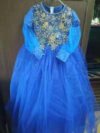 Платье с обручем, шикарный синий цвет с золотом